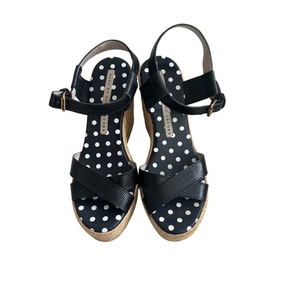 MARC BY MARC JACOBS Black Leather Espadrilles Wedges Size 6 - Picture 2 of 9